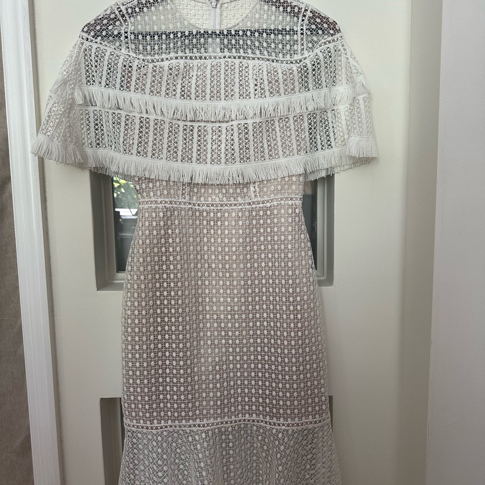 Elie Tahari Tan Off the Shoulder Sheath Dress